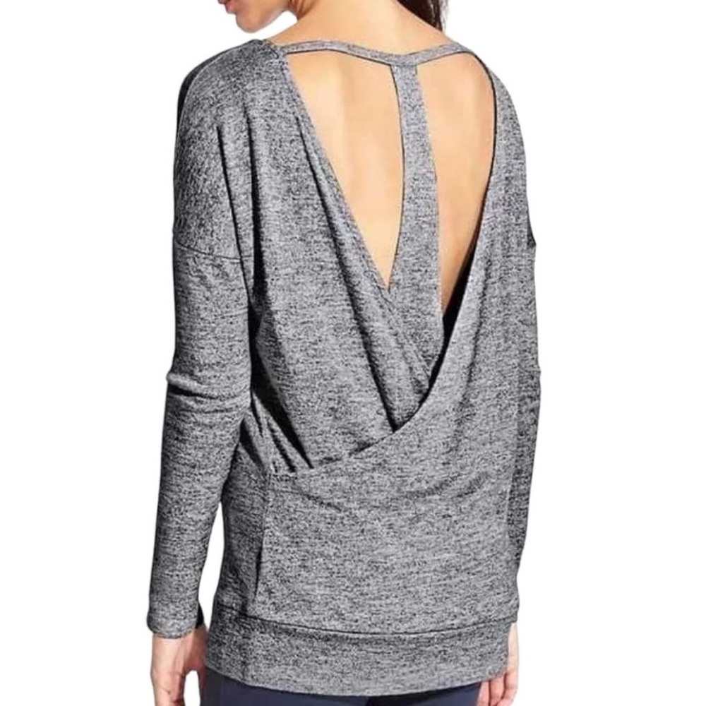 Athleta Marled Dark Gray Long Sleeve Crewneck Racerback Pose Layered Top